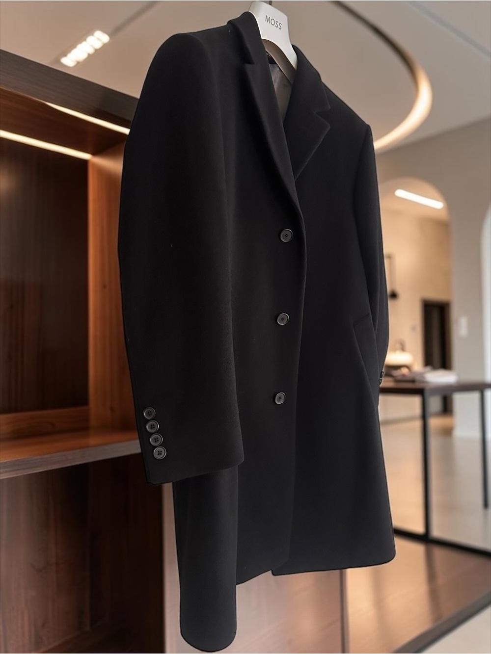 Calvin Klein Black Wool-Cashmere Single-Breasted Overcoat